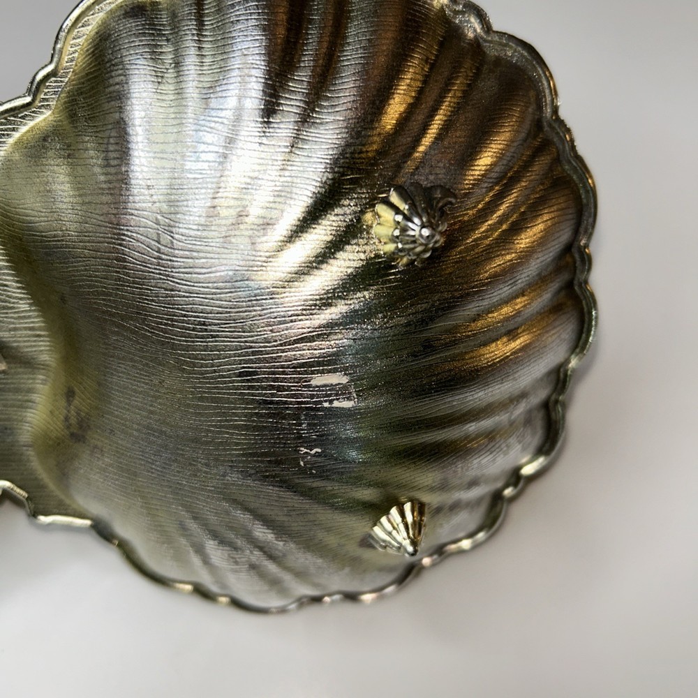 Vintage Silvertone Double Clamshell Serving dish Unpolished FLAWED, Damaged