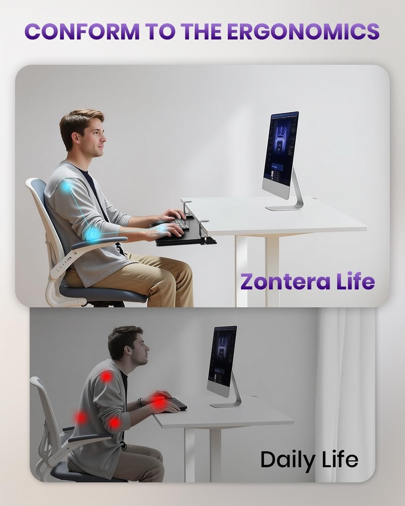 Ergonomic Mouse & Keyboard Tray Under Desk Pull Out with Adjustable C-clamp 2...