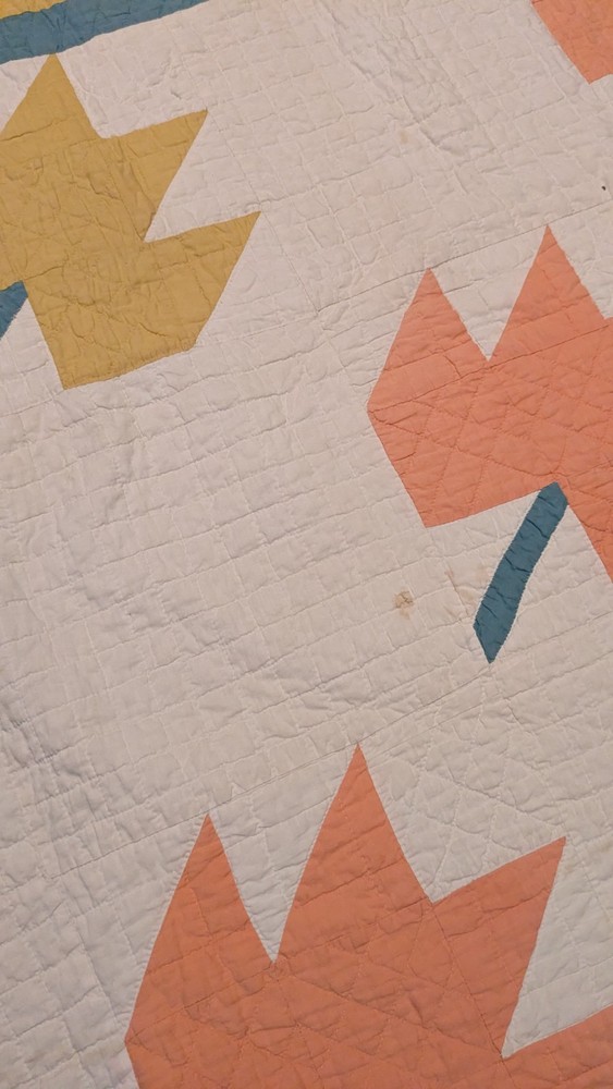 Antique Old Hand Stitched Multicolor Textile Maple Leaf Quilt 72"