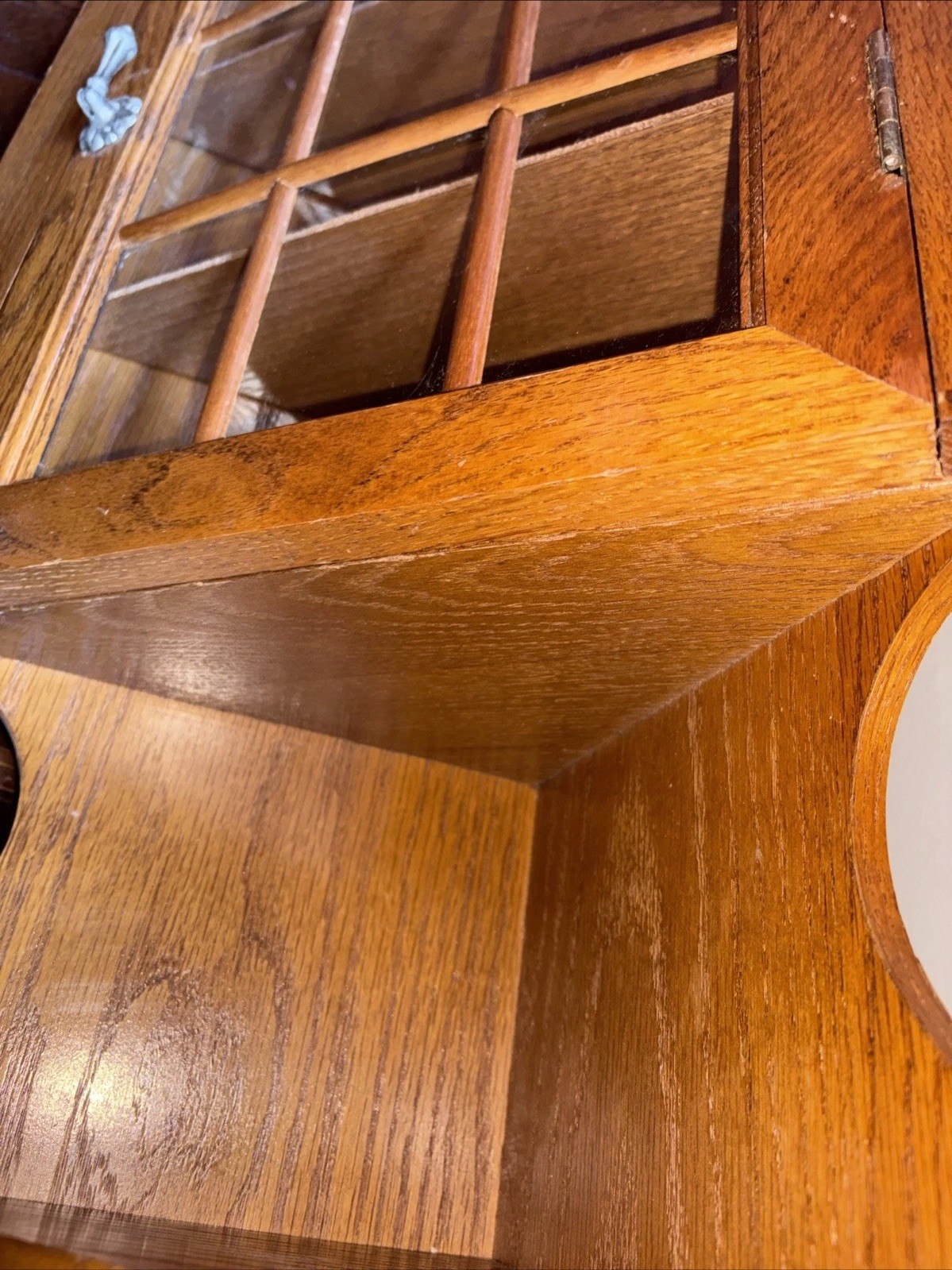 Vintage Oak Curio Corner Cabinet Shelf Display Farmhouse