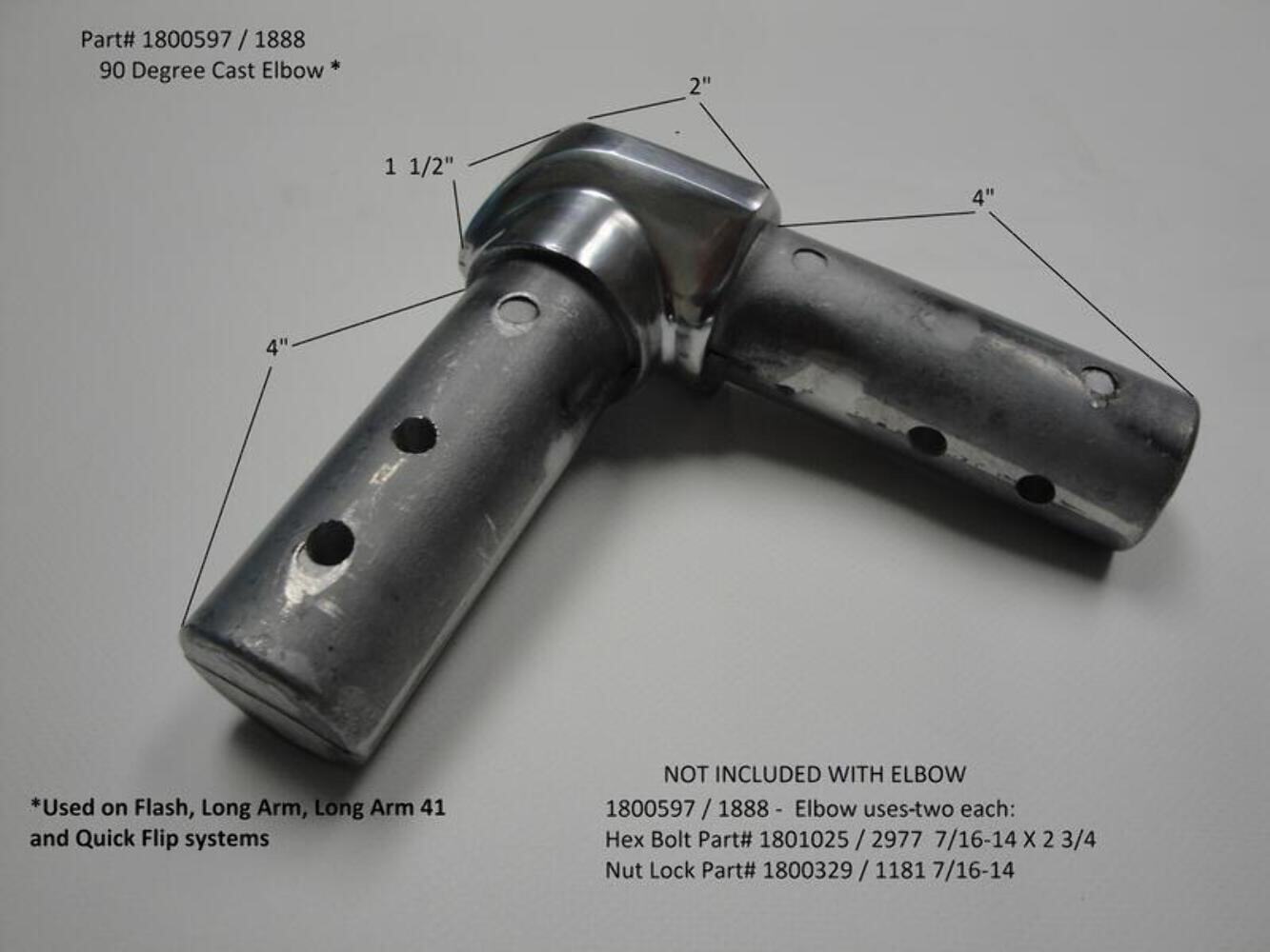 NEW 90-degree Tarp Arm Elbow for Donovan FLASH dump truck tarp system, Single El