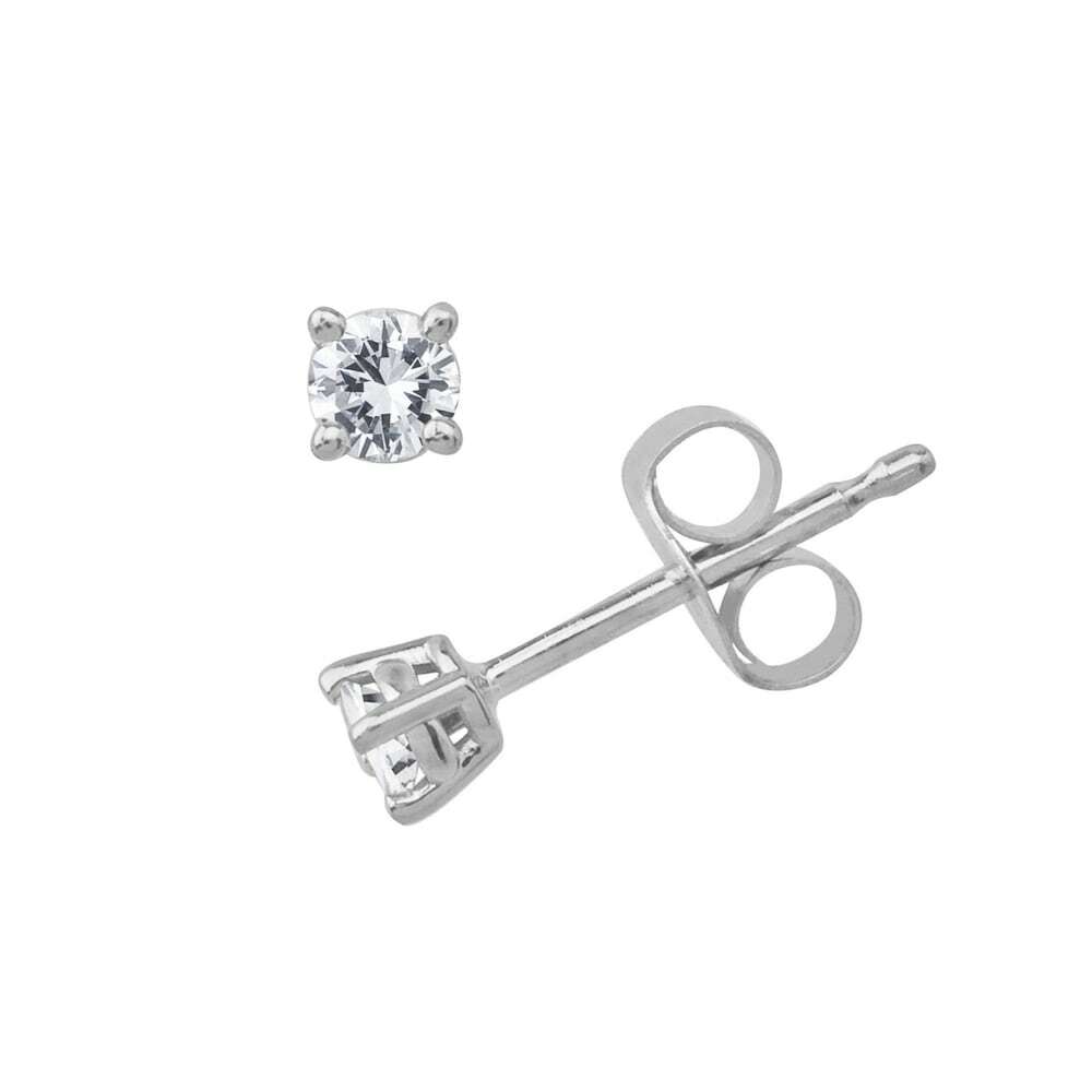 Genuine Round Diamond 2mm Stud Earrings set in Solid Sterling Silver w/Rhodium