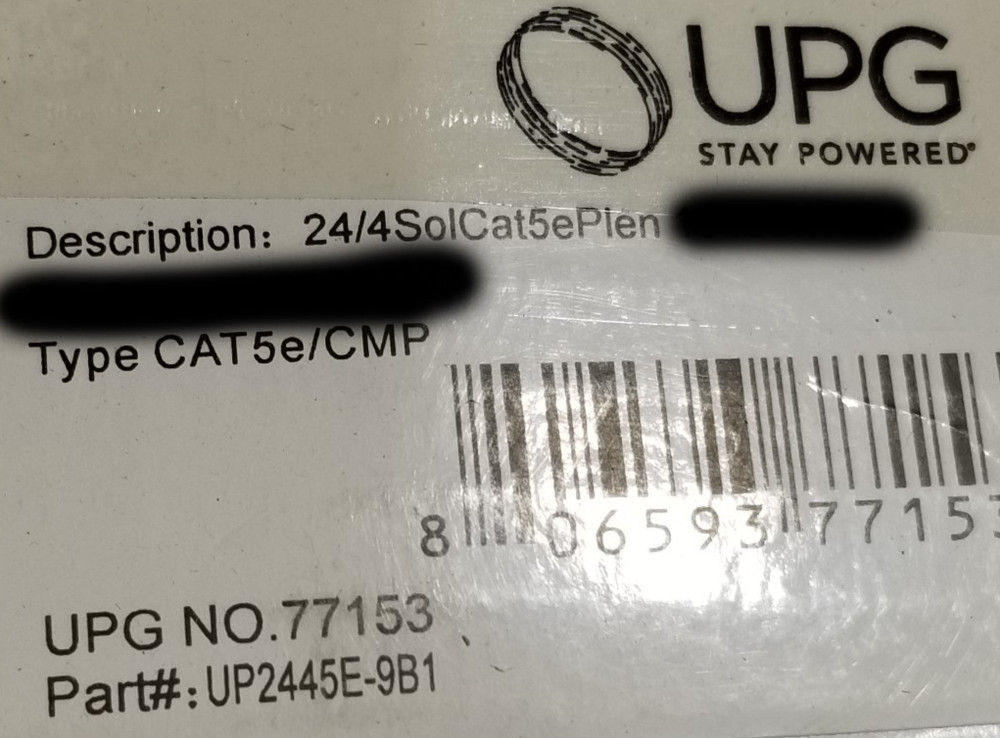 UPG Cable 24/4P 350MHz Cat5E Plenum U/UTP Network Cable CMP White /100ft