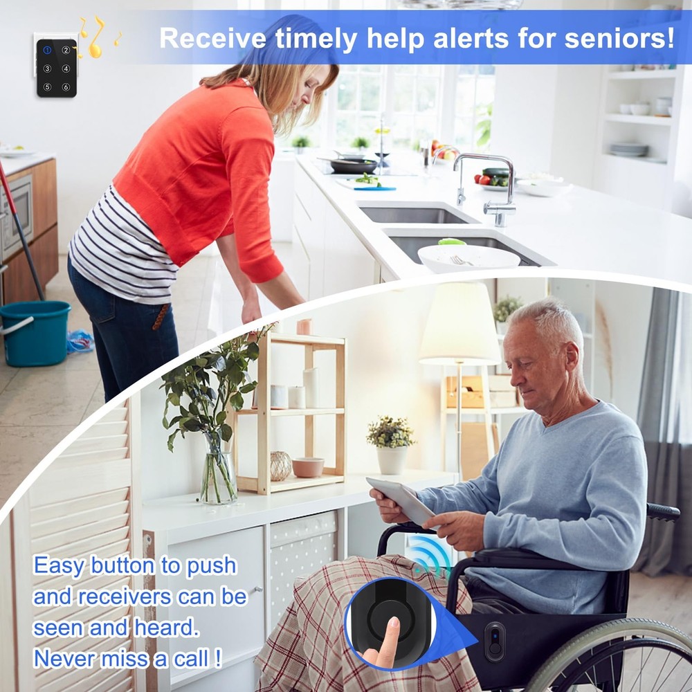 Wireless Caregiver Pager Call Button Nurse System 500Ft Range with LED Number
