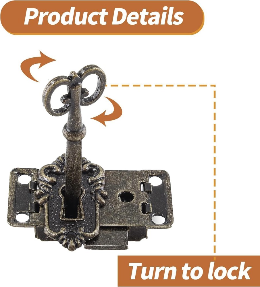 2 Sets Skeleton Key Lock Decorative Antique Bronze Cabinet