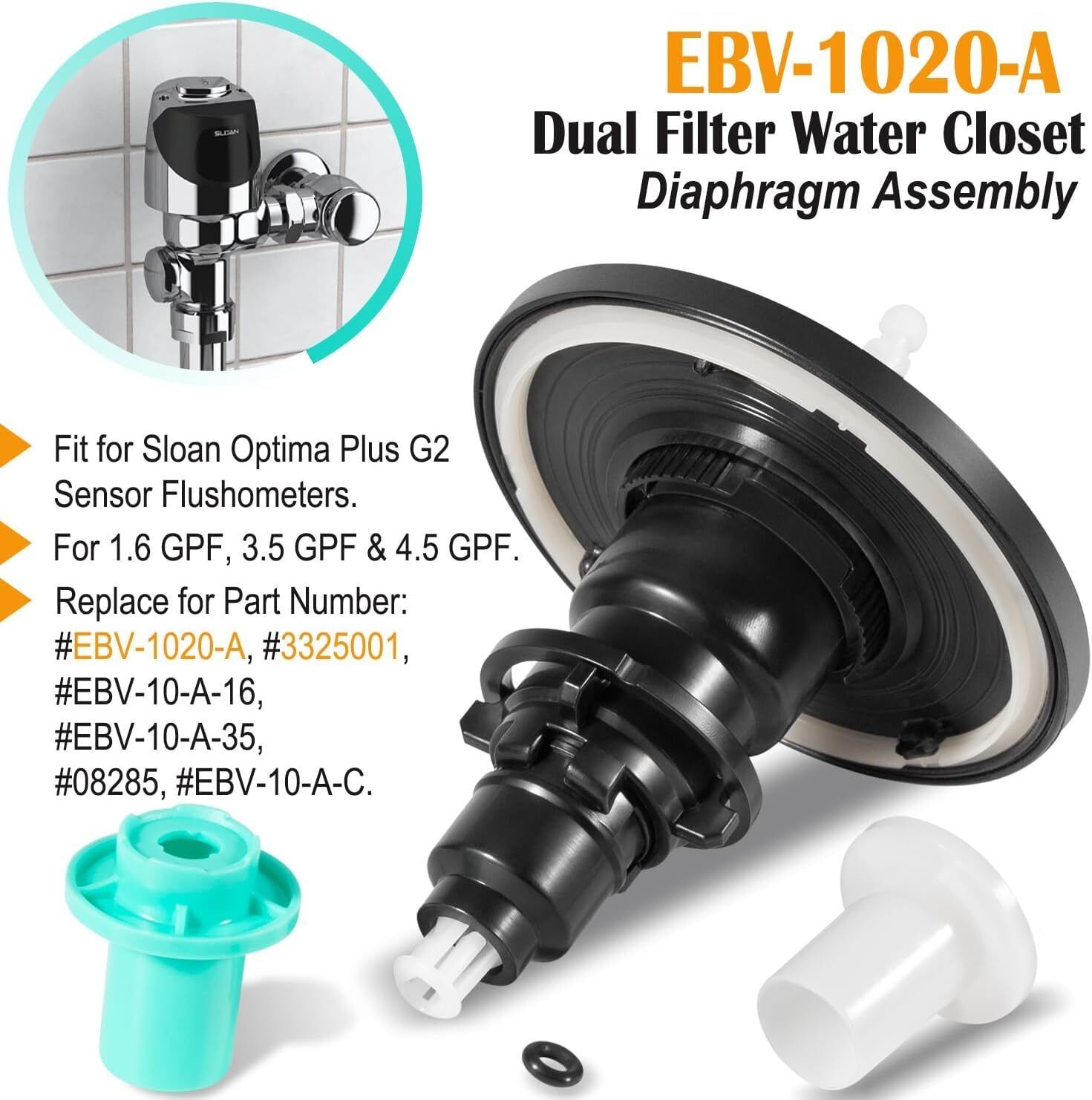 EBV-1020-A Flex Tube Diaphragm Kit for Sloan G2 Optima Plus Sensor Flushometers