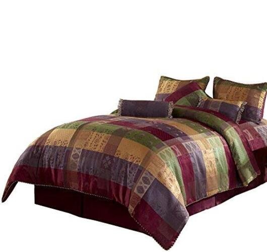 7 Pieces Multi Color Gitano Jacquard Patchwork Comforter Set Size Bedding King