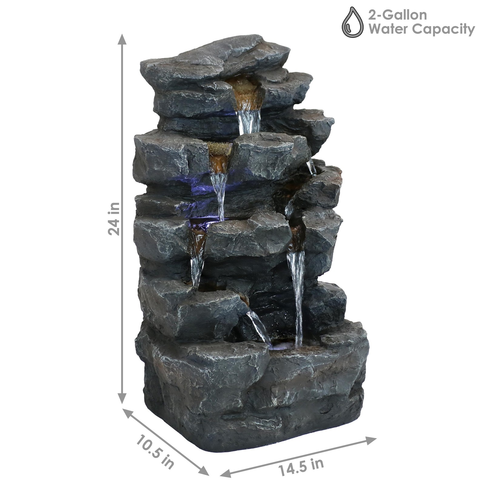 Polyresin Grotto Falls Water Fountain with LED Lights - 24 in by Sunnydaze