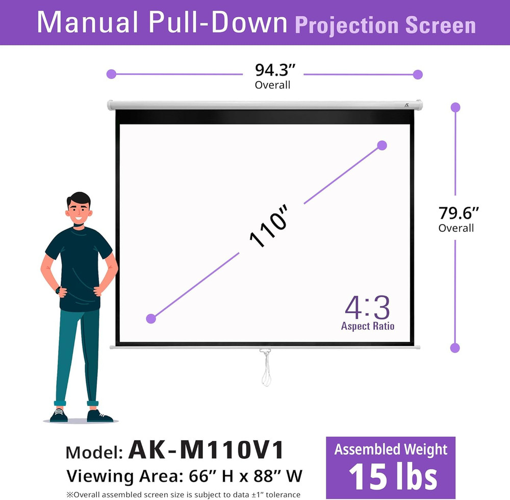 110 inch Pull Down Projector Screen Manual B 4:3 8K 4K HD 3D Ceiling Wall Mo...