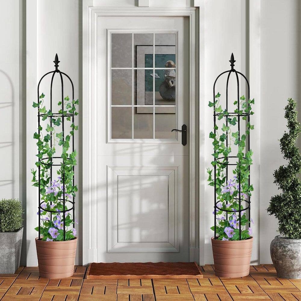 5.7 Ft Garden Obelisk Trellis ; Lightweight Rustproof Plastic Coated Metal Tall