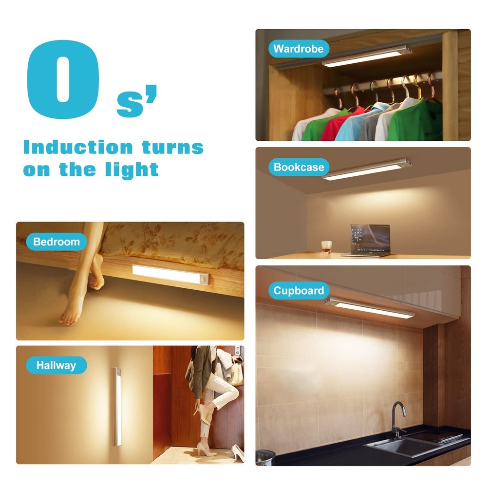 70-LED Motion Sensor Cabinet LightUnder Counter Closet Lighting Wireless USB ...