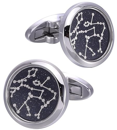 Sky Constellation Pattern Round Men's Cufflinks In Gift Case Silver Tone
