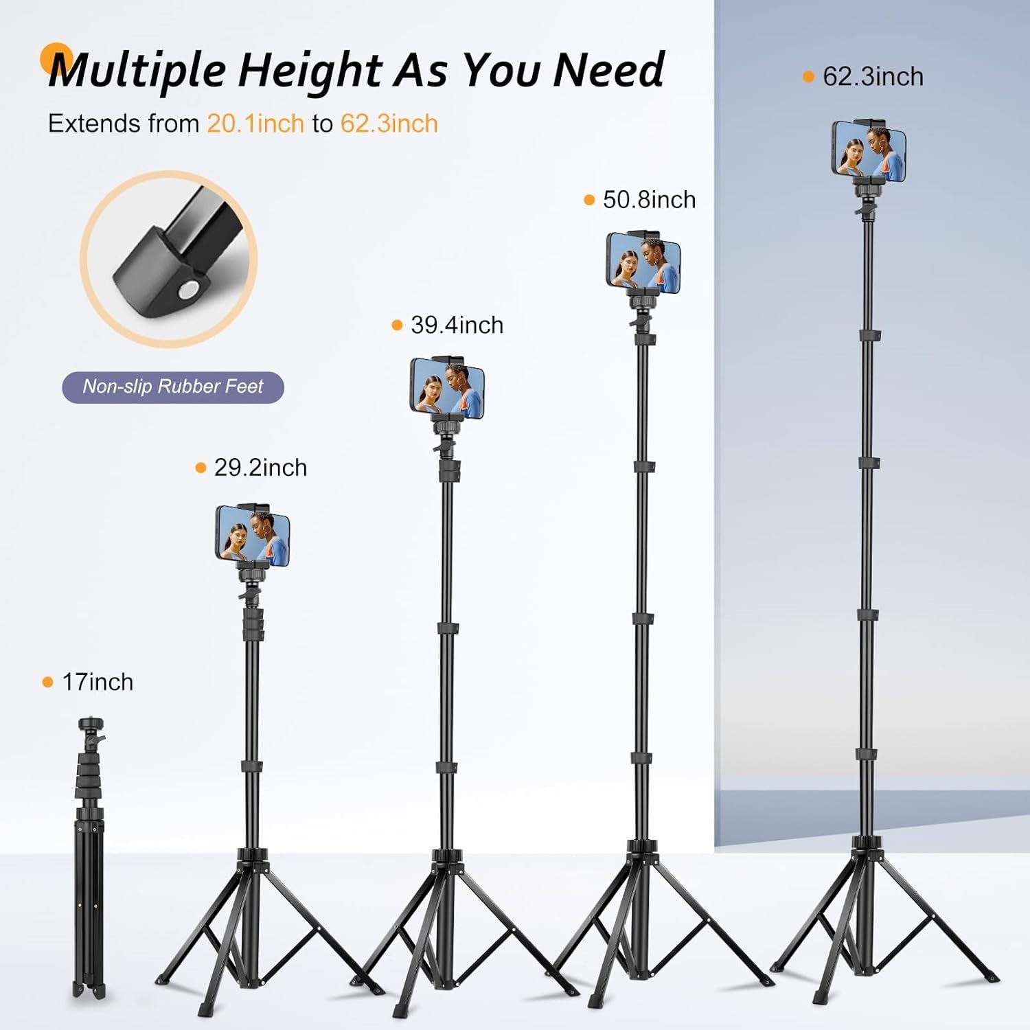 62“ Lightweight Phone Tripod w/Remote, Adjustable Perfect for Vlogging &Selfies