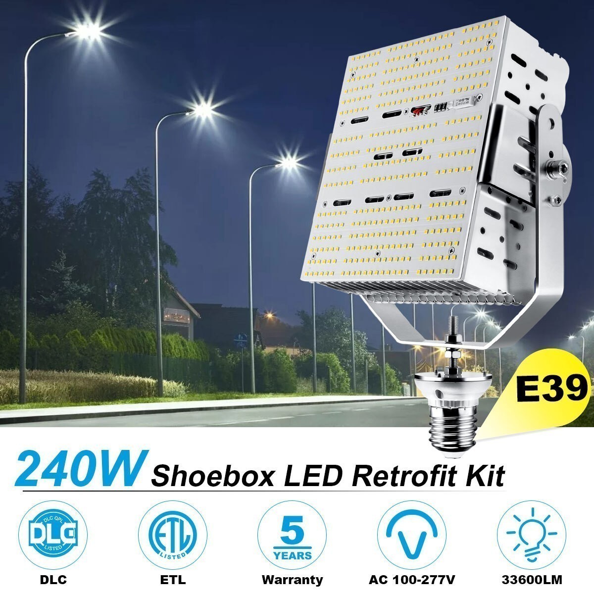 240W LED Shoebox Replacement Kits Light Fixture Commercial Parking Lot Lighting
