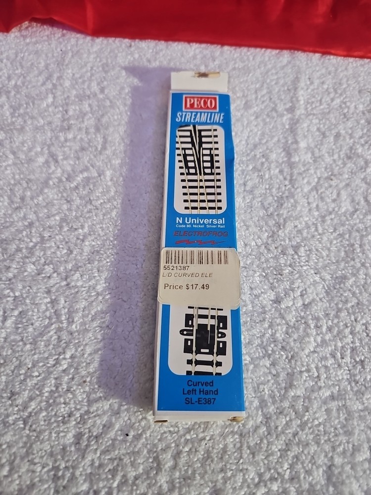 N Scale PECO SL-E387 Curved Left Hand Code 80 Track Electrofrog