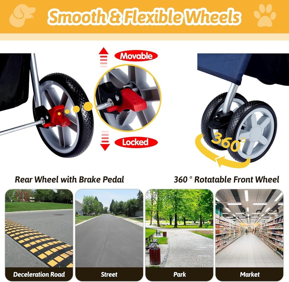 Foldable Pet Stroller with Cup Holder & Storage