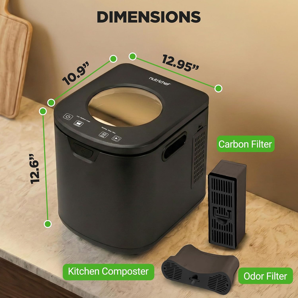 4 Quart Electric Kitchen Composter | Smart Countertop Composter Includes 2 Odorl
