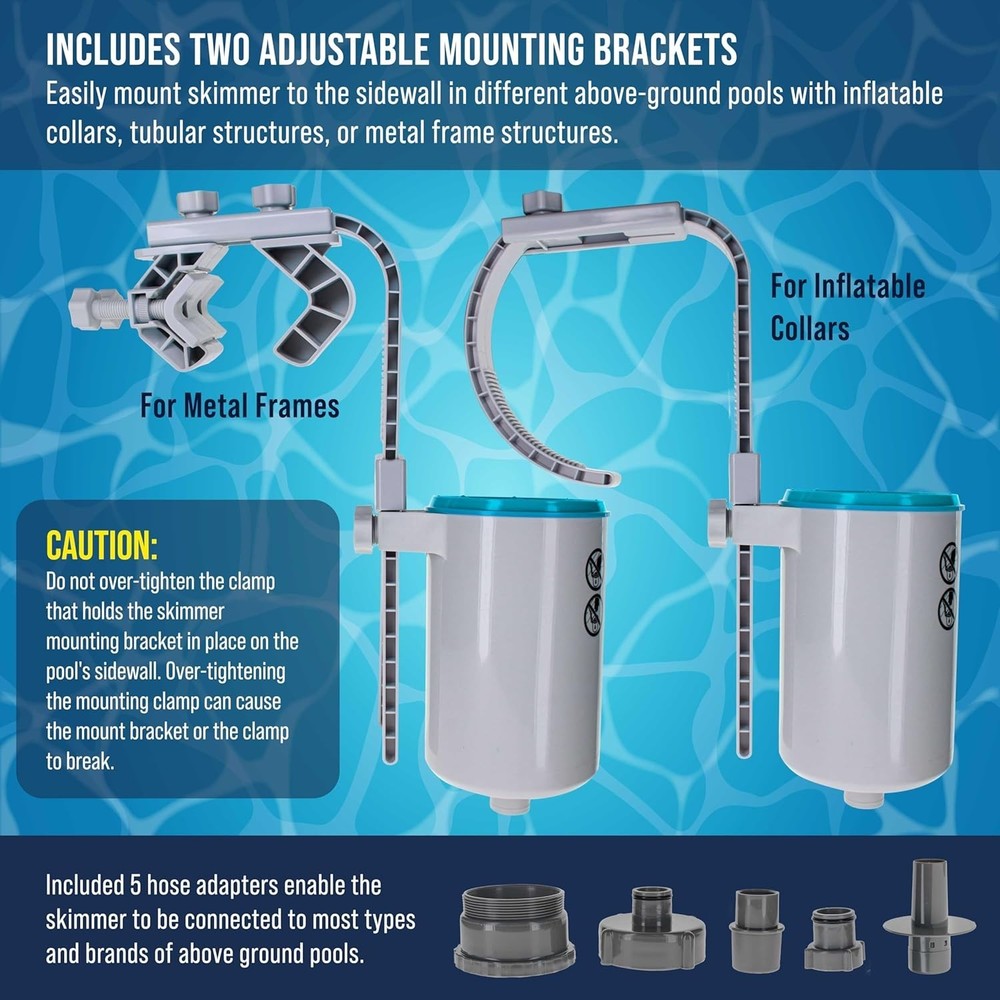 Automatic Pool Surface Skimmer with Strainer Basket - Low Maintenance Solution