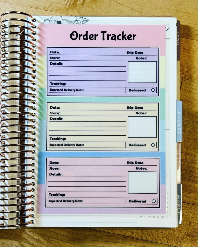 Order Tracker Slips Dashboard Insert 4 use with ErinCondren A5 Coil Spiral