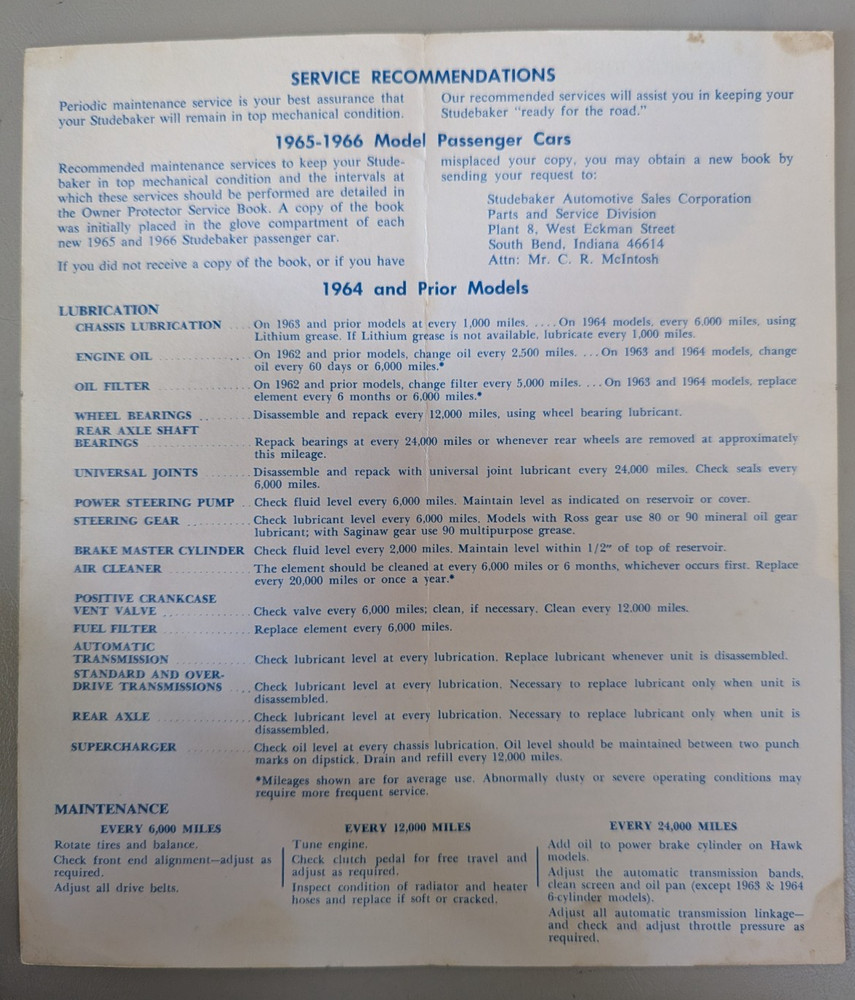 Studebaker Accessory Parts & Service Flyer