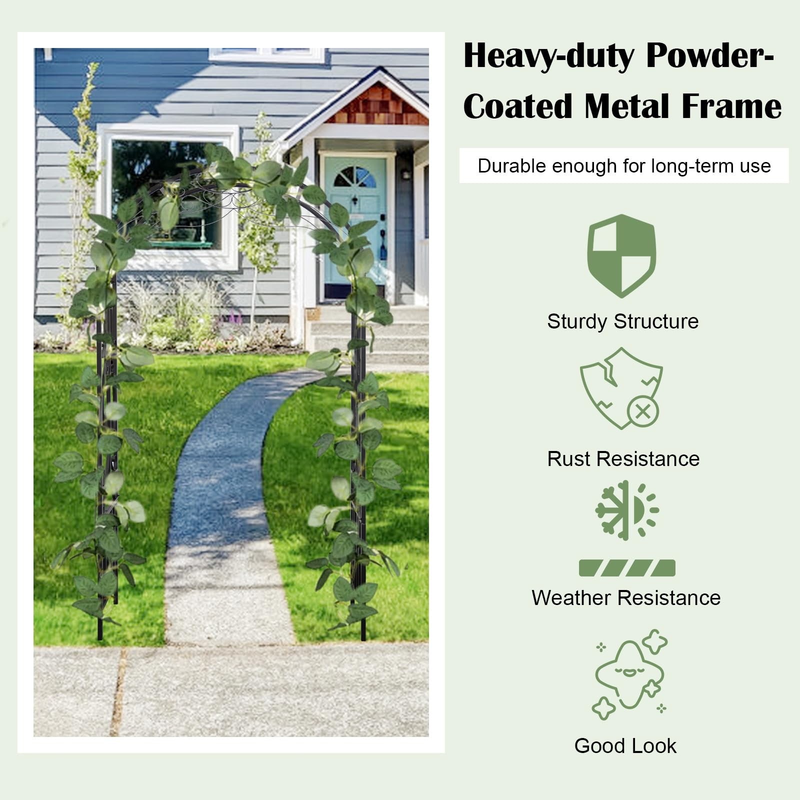 Garden Arch Trellis Outdoor Metal Arbor for Climbing Vines, Lawn and Backyard