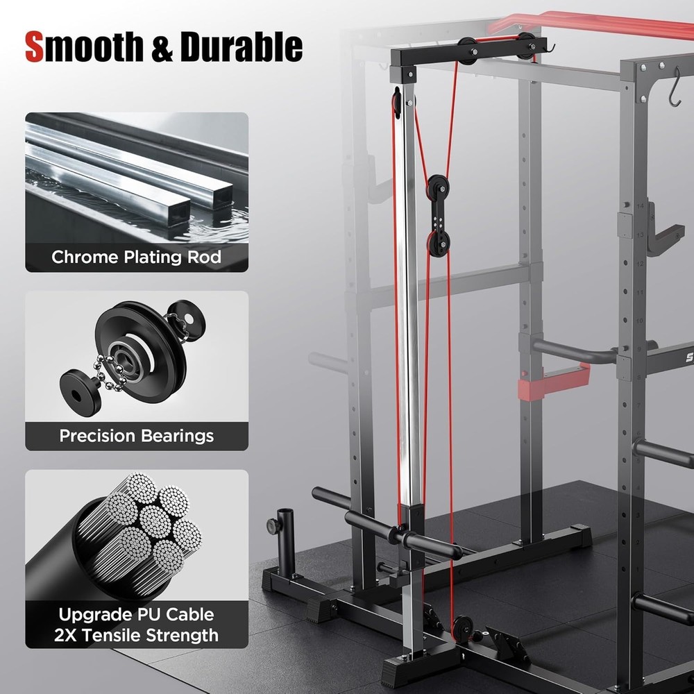 Squat Rack, LAT Power Cage, Power Rack Multi-Function with Pulley System and Tra