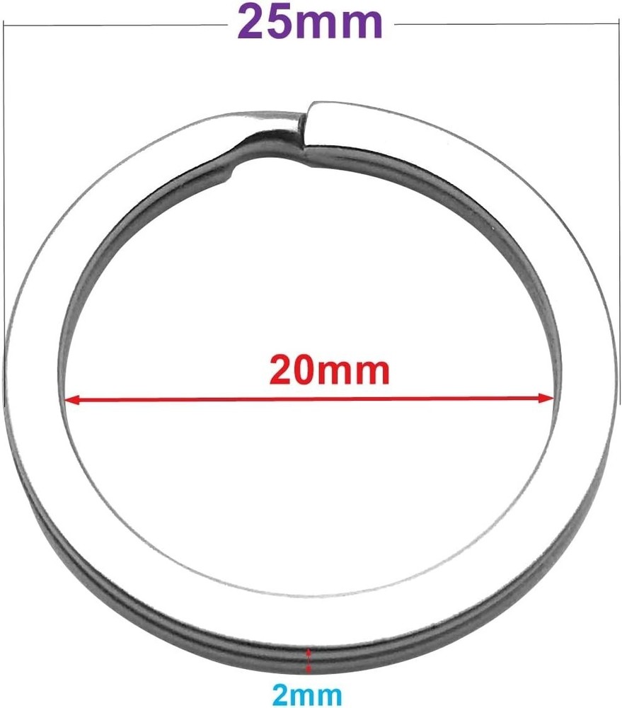 20 Pack Key Ring Keychain 1 Inch 25mm Diameter Metal Flat Split Key Chains Ri...