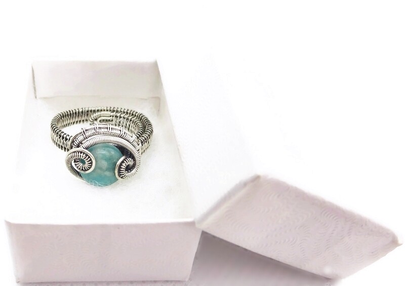 Adjustable Amazonite Wire-Wrapped Ring in Sterling Silver