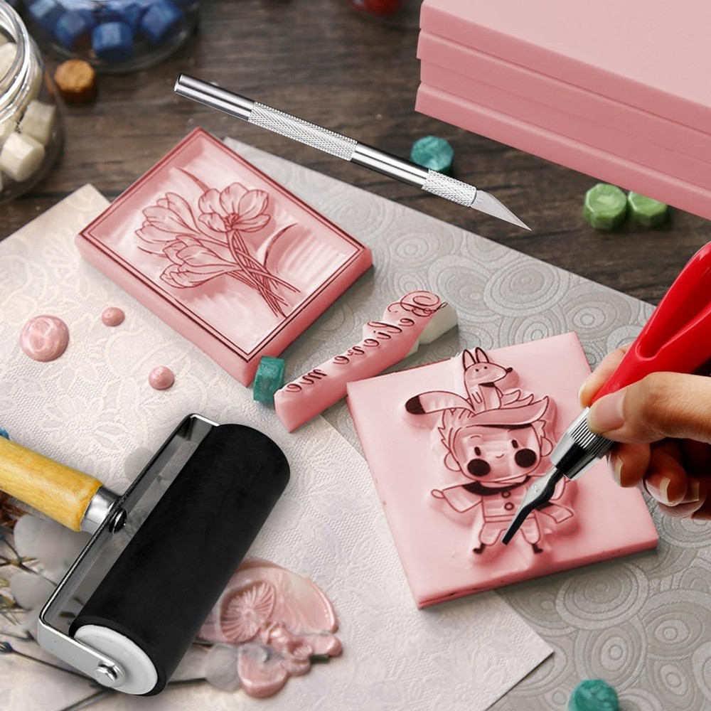 4 Pcs Rubber Carving Linoleum Blocks, Rectangular Rubber Stamp Carving Blocks...