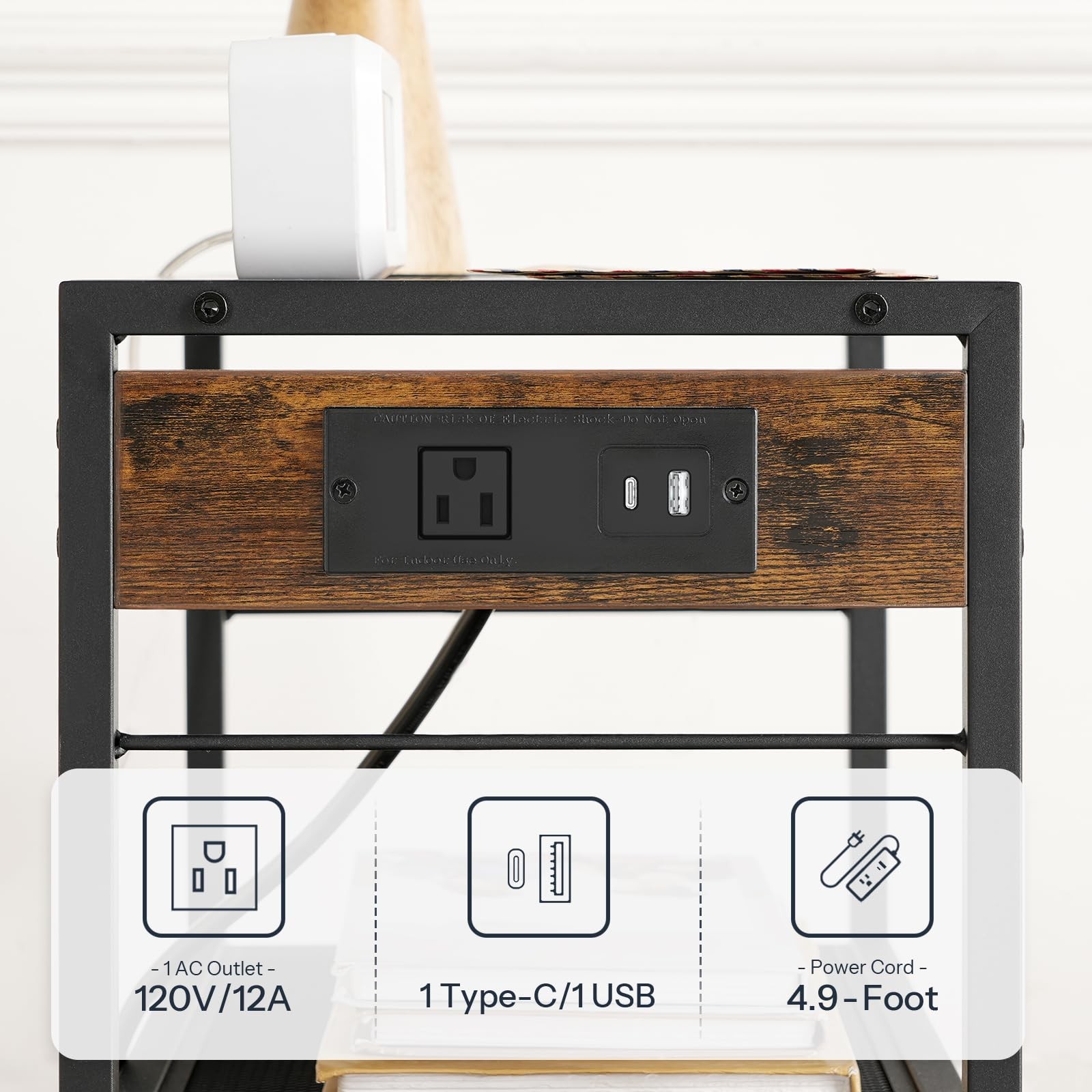 Industrial Printer Stand, 3-Tier Mobile Printer Table, Rolling Cart with Powe...