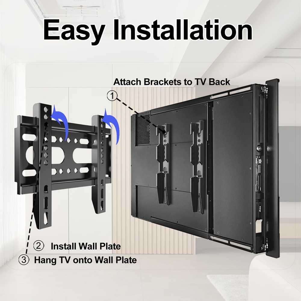 GLWIXY Fixed TV Wall Mount for 14-42" Flat Screen TVs, Small Black