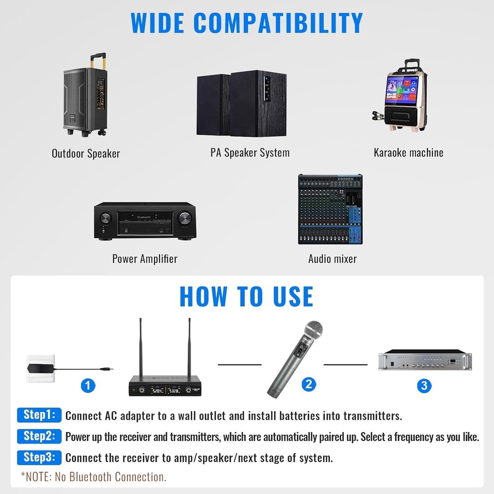 Wireless Microphone System Cordless Dynamic Microphones for Singing, Karaoke