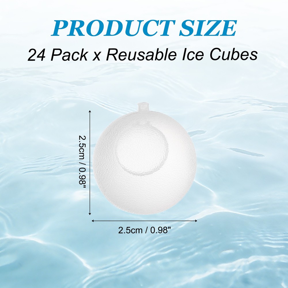 24 Pack Reusable Ice Cubes for Drinks, White Round