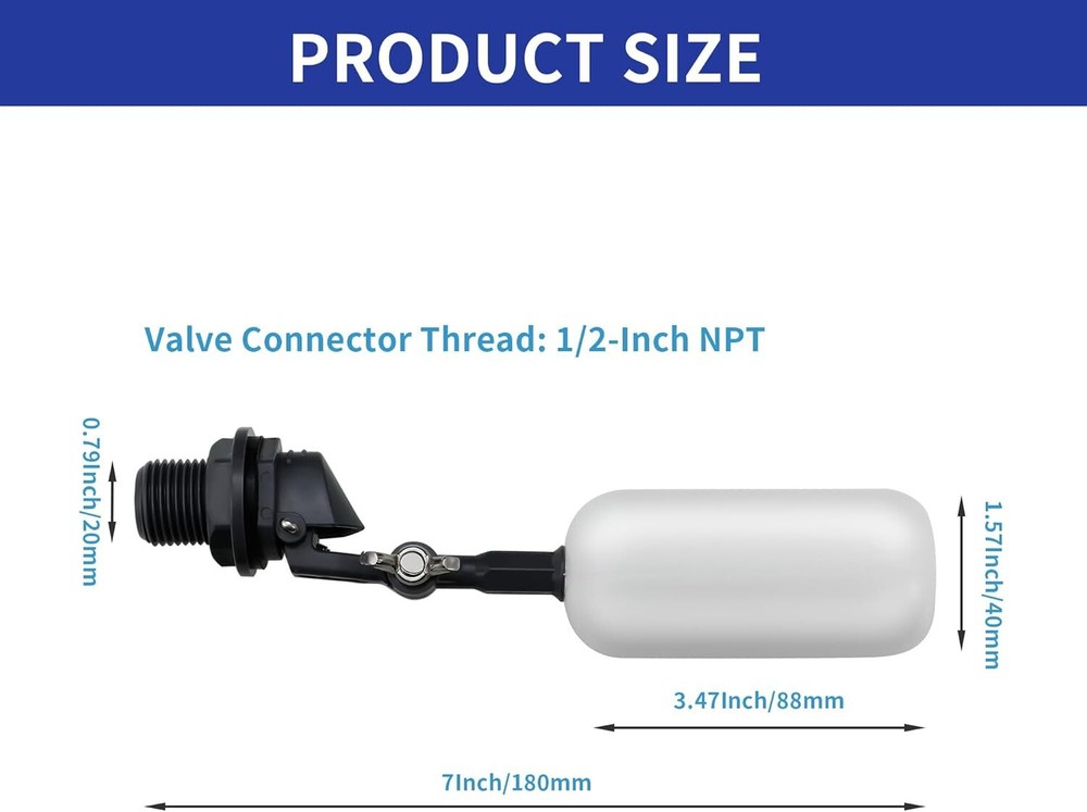 2-Pack Adjustable Arm Float Ball Valve for Automatic Water Level Control in