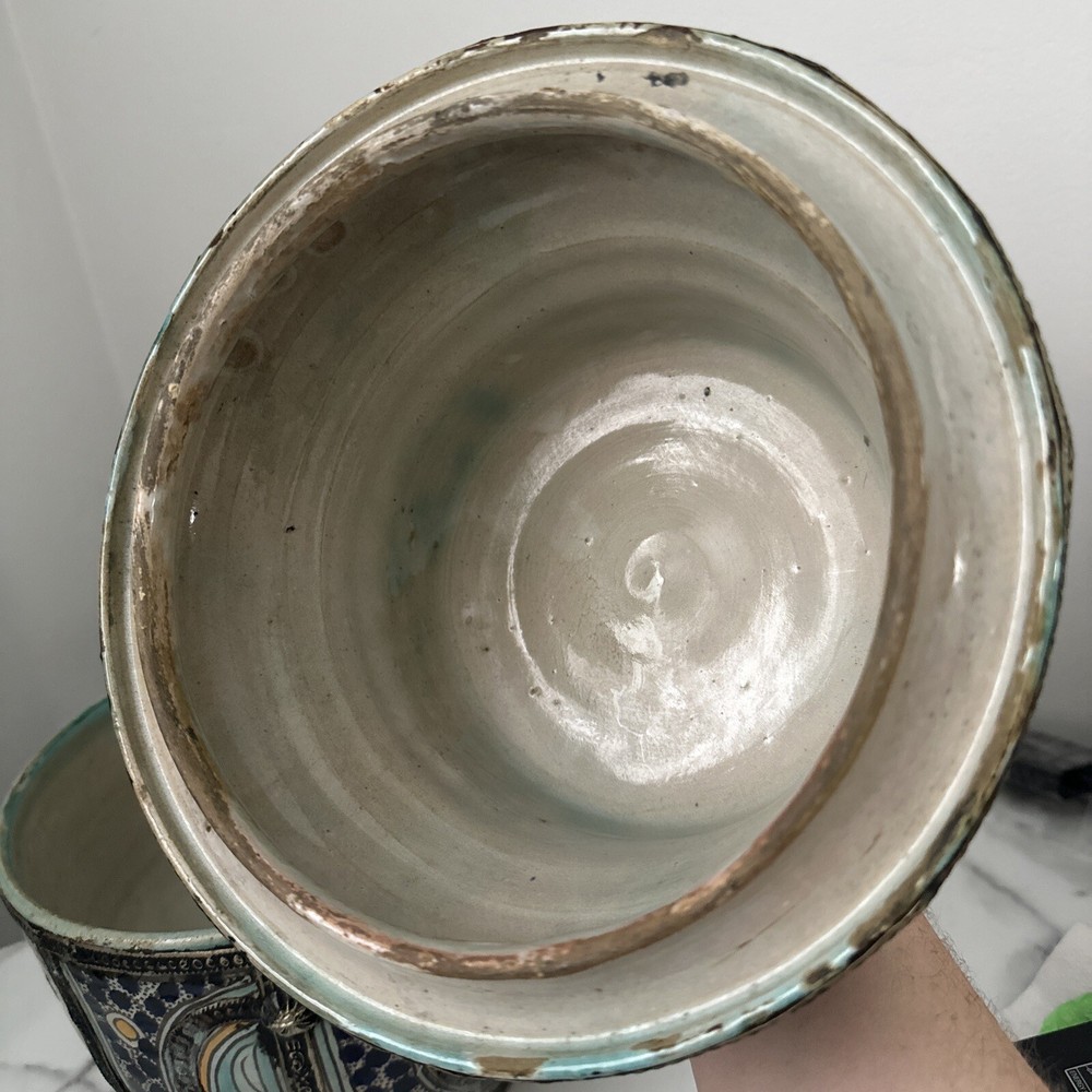 Antique Moroccan Jar With Silver Trim