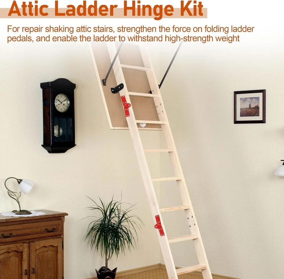 2Pcs Attic Ladder Hinge Pull Down Stair Parts Replacement Kit