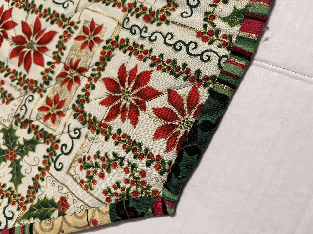 Handmade Patchwork Christmas Table Runner Red Green 38” X 14”