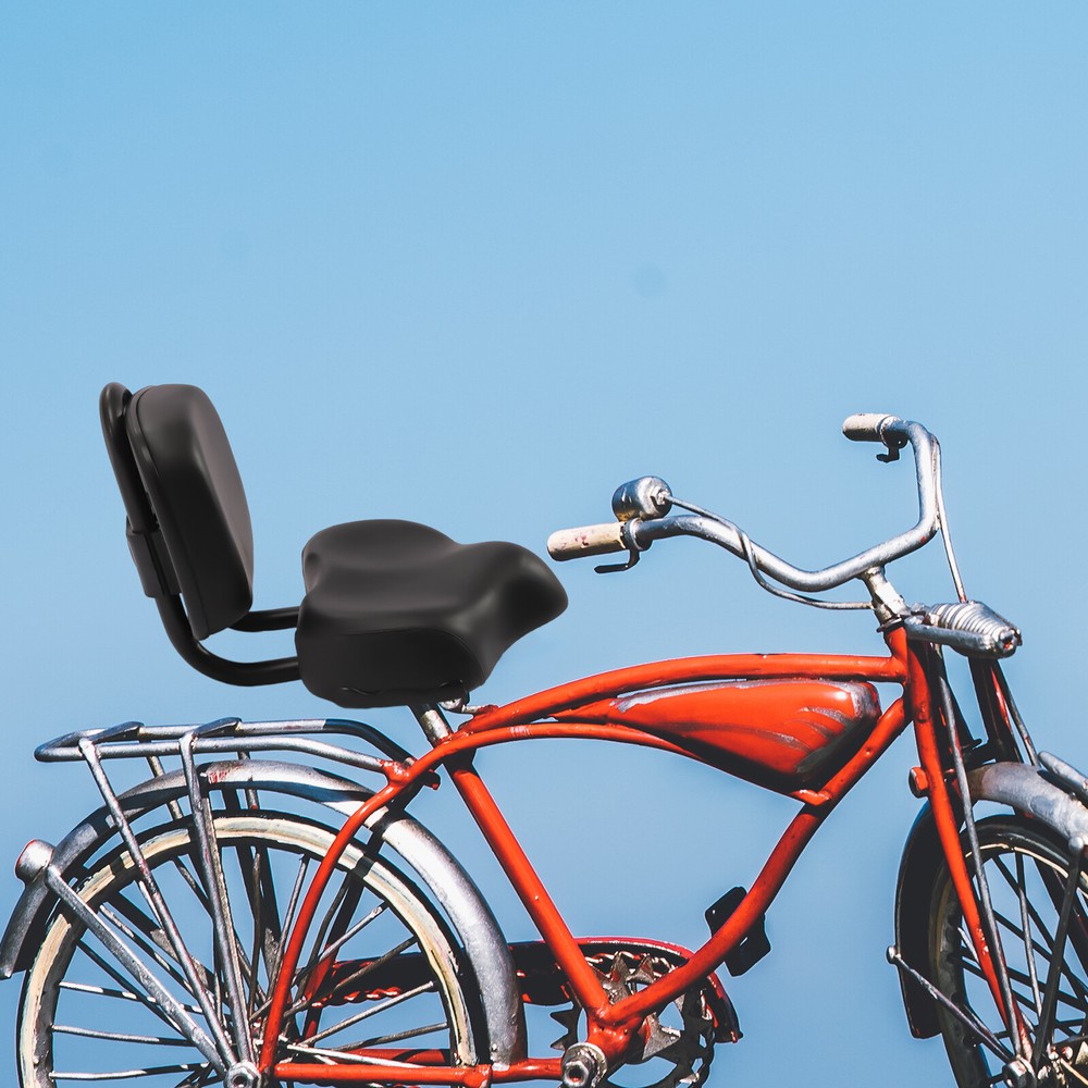 Black Wide Comfort Bicycle Seat with Backrest for Enhanced Support