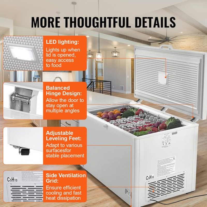 Chest Freezer 17.2 Cu.Ft / 488 L Large Deep Freezer & 4 Removable Baskets