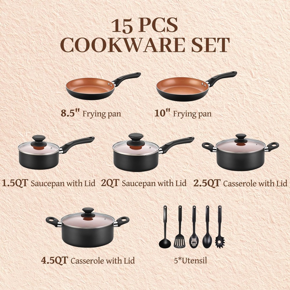 Ceramic Pots and Pans Set, 15PCS Nonstick Set Ceramic Cookware Set, Nonstick ...
