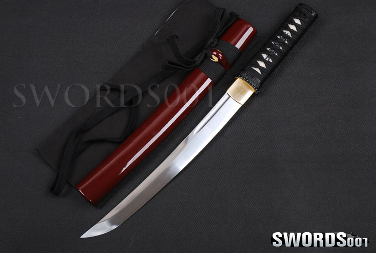 Self-defense Samurai Tanto Knife Carbon Steel Japanese Sword Dark Red Scabbard