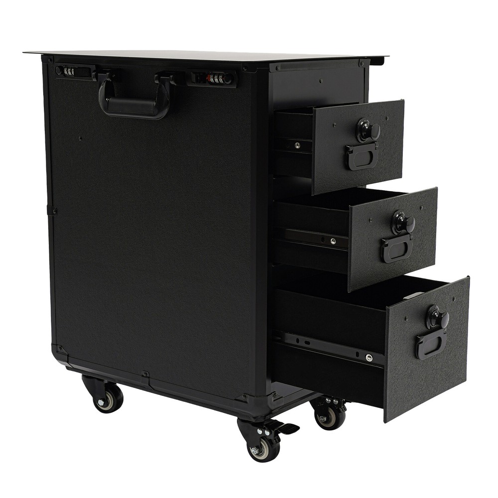 Rolling Makeup Case with Combination Lock Makeup Case with 4 Universal Wheels.