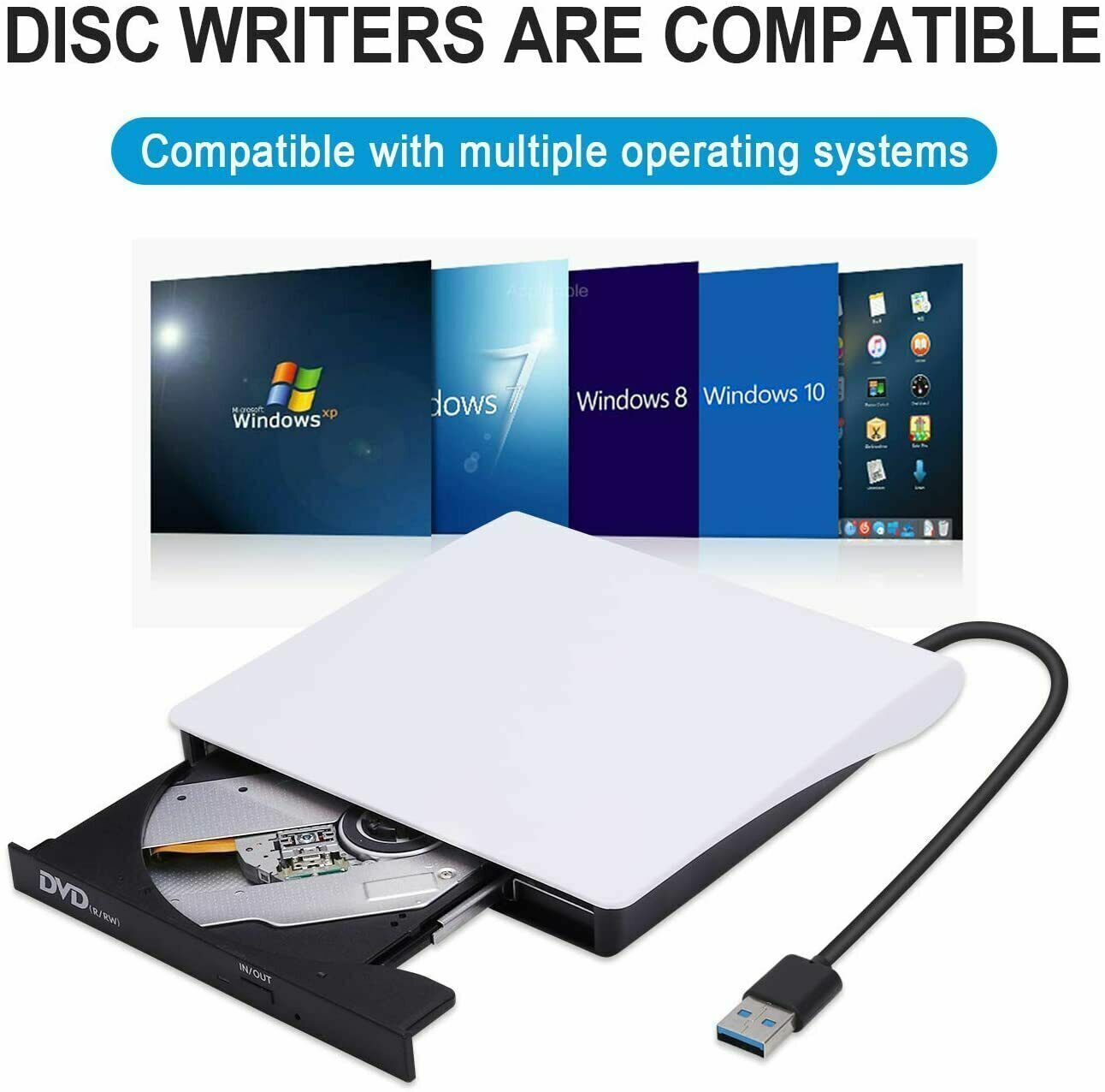 Slim External Drive USB 3.0 Disc Player CD DVD Burner Writer For Laptop PC Mac