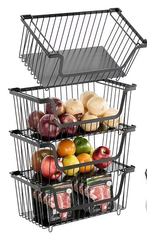 4 Pack Enhanced Leak-Proof Bottom Stackable Wire Baskets, Pantry Organizers and