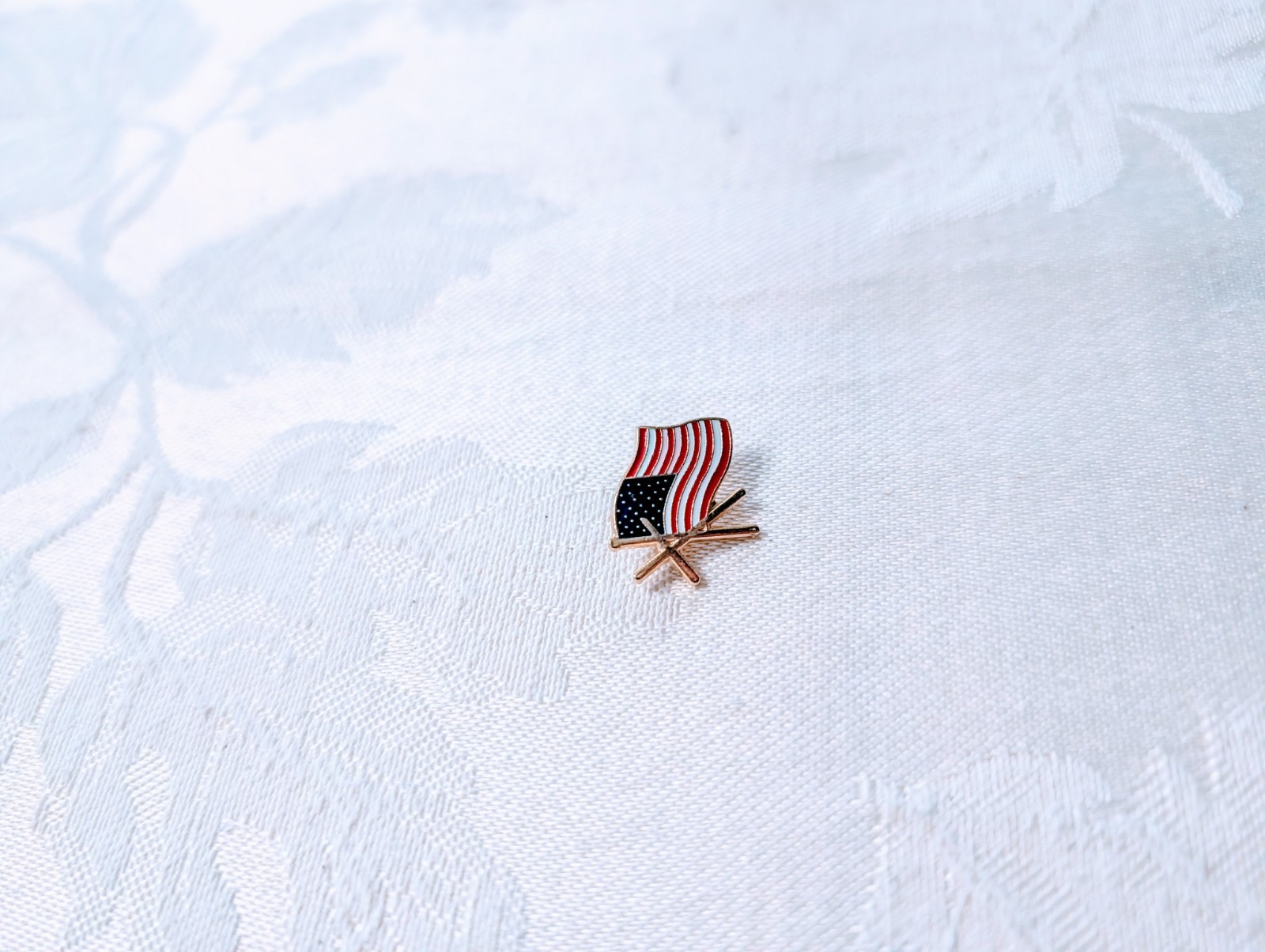 Doherty American Flag & Cross Lapel Pin Gold Tone Used