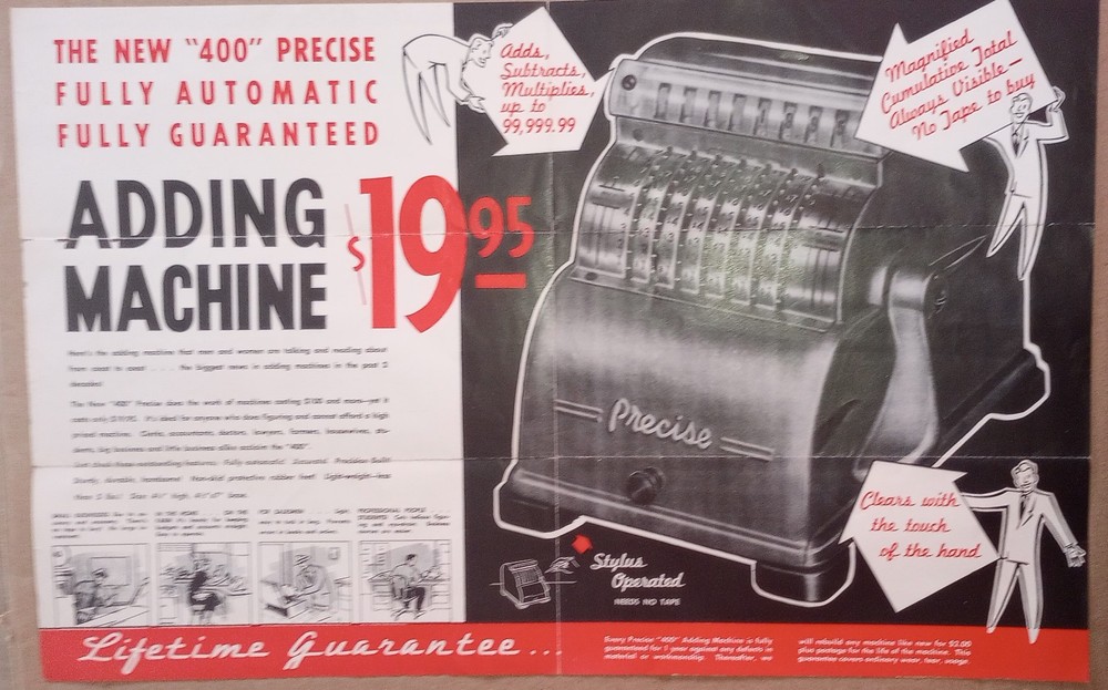 1940's-50's Precise Adding Machine Advertisement
