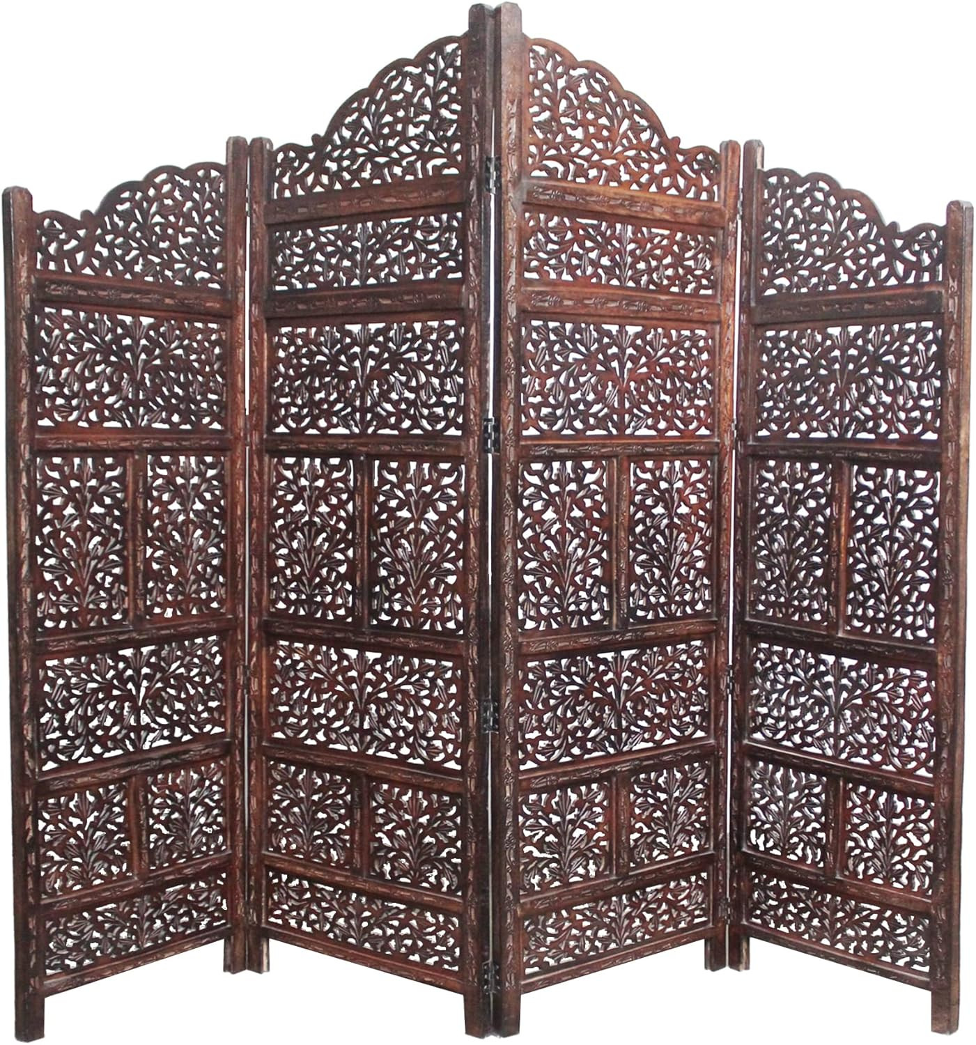 Room Divider Wood Screen - Mahanadi Antique Brown - 4 Panel Folding 72X80 - Wood