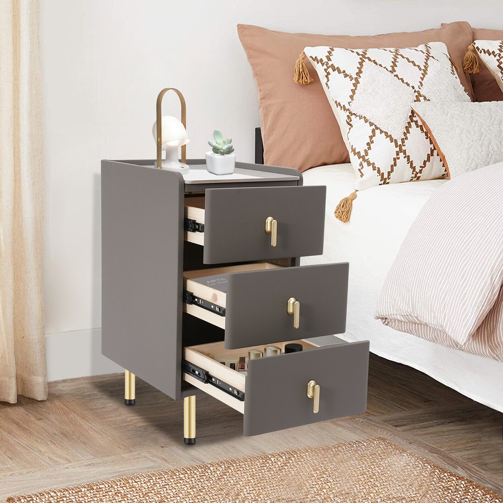 Three-Layer Bedside Cabinet with Drawers, Space-Saving Nightstand