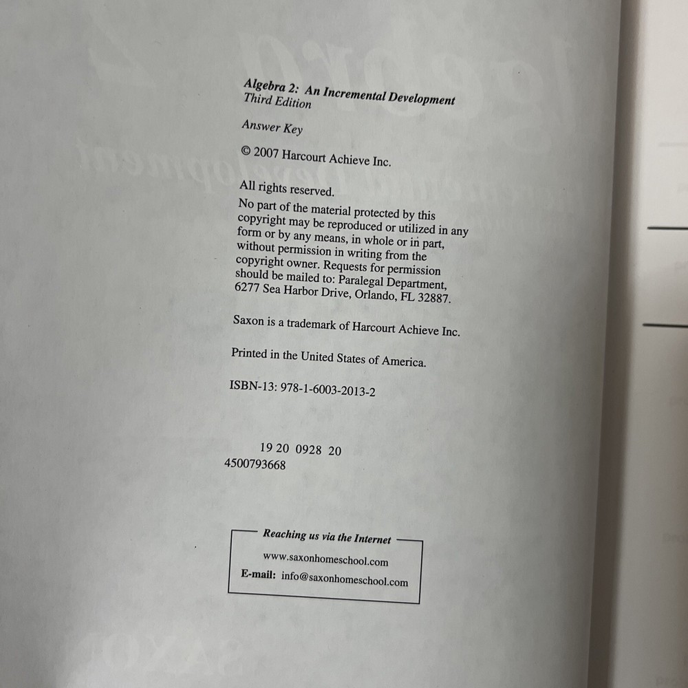 saxon algebra 2 (3rd edition) Answer Key & Test forms (BRAND NEW) (NO textbook)