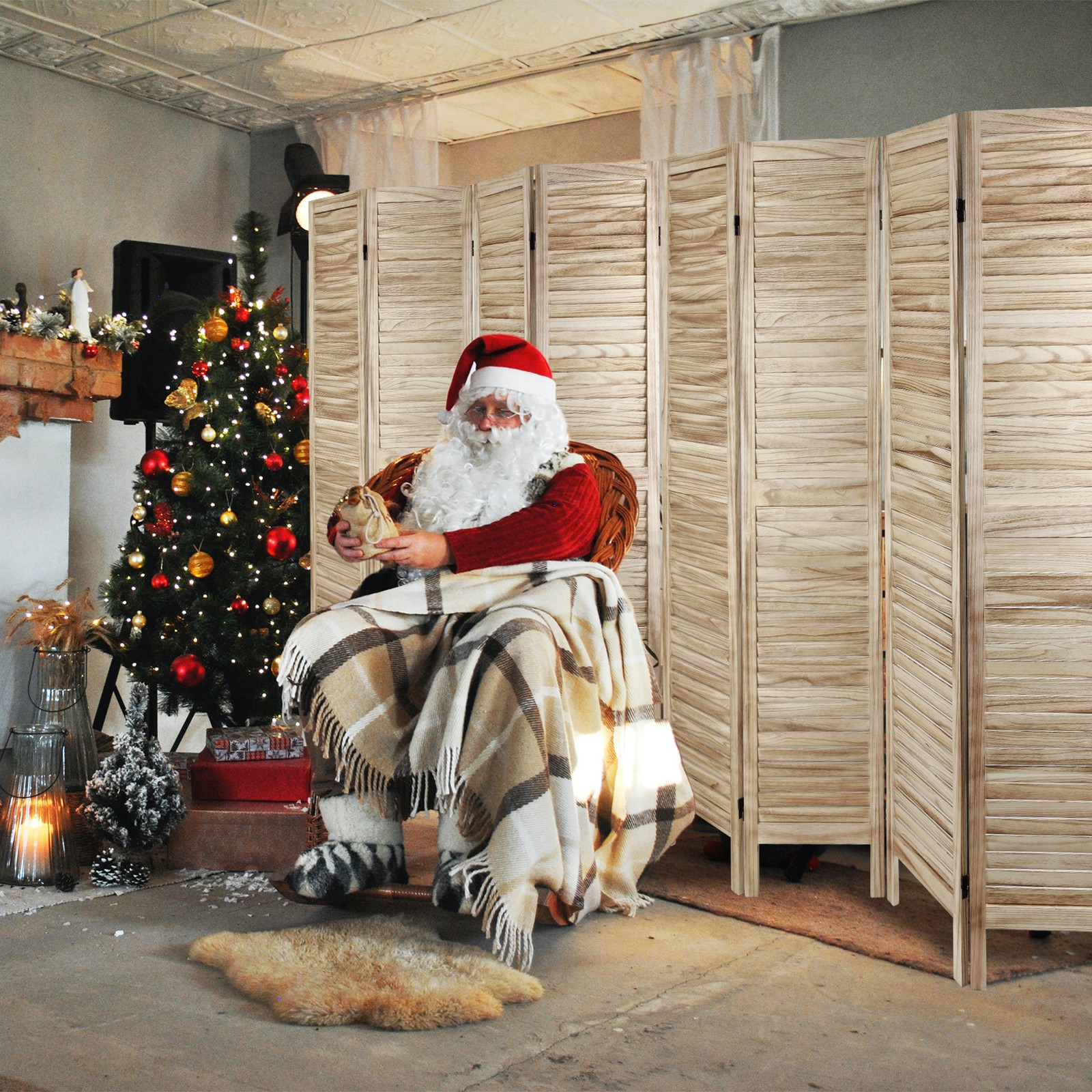 8 Panel Wood Room Dividers Louvered Freestanding Screens Folding Privacy Wall